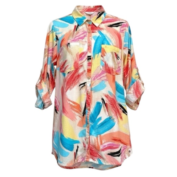 Northern Reflections Tops - Northern Reflection Women’s Linen Blend Abstract Button-Up Shirt Size Medium